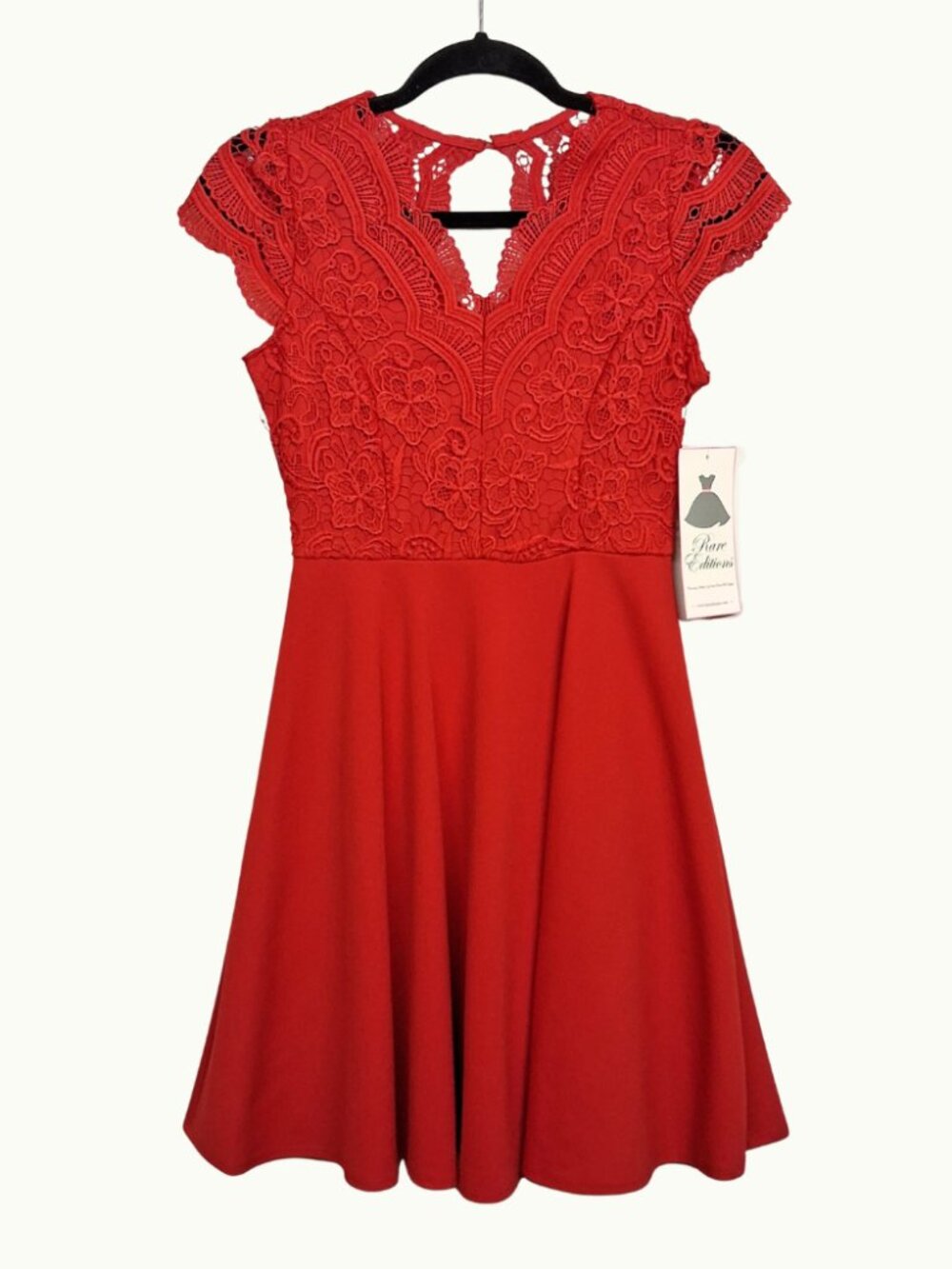 RARE EDITIONS Girl's Red Lace Dress Fit & Flare Holiday Party Elegant 14 NWT